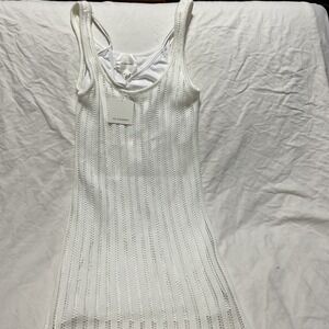 No Comment Women's 2 Tone White  Mini Sweater Dress Large Tank Top Knit Layer Sm